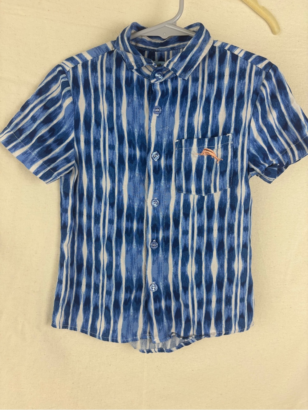 Tommy Bahama Kids Blue White Striped Hawaiian Shirt Excellent Quality 4T Rayon